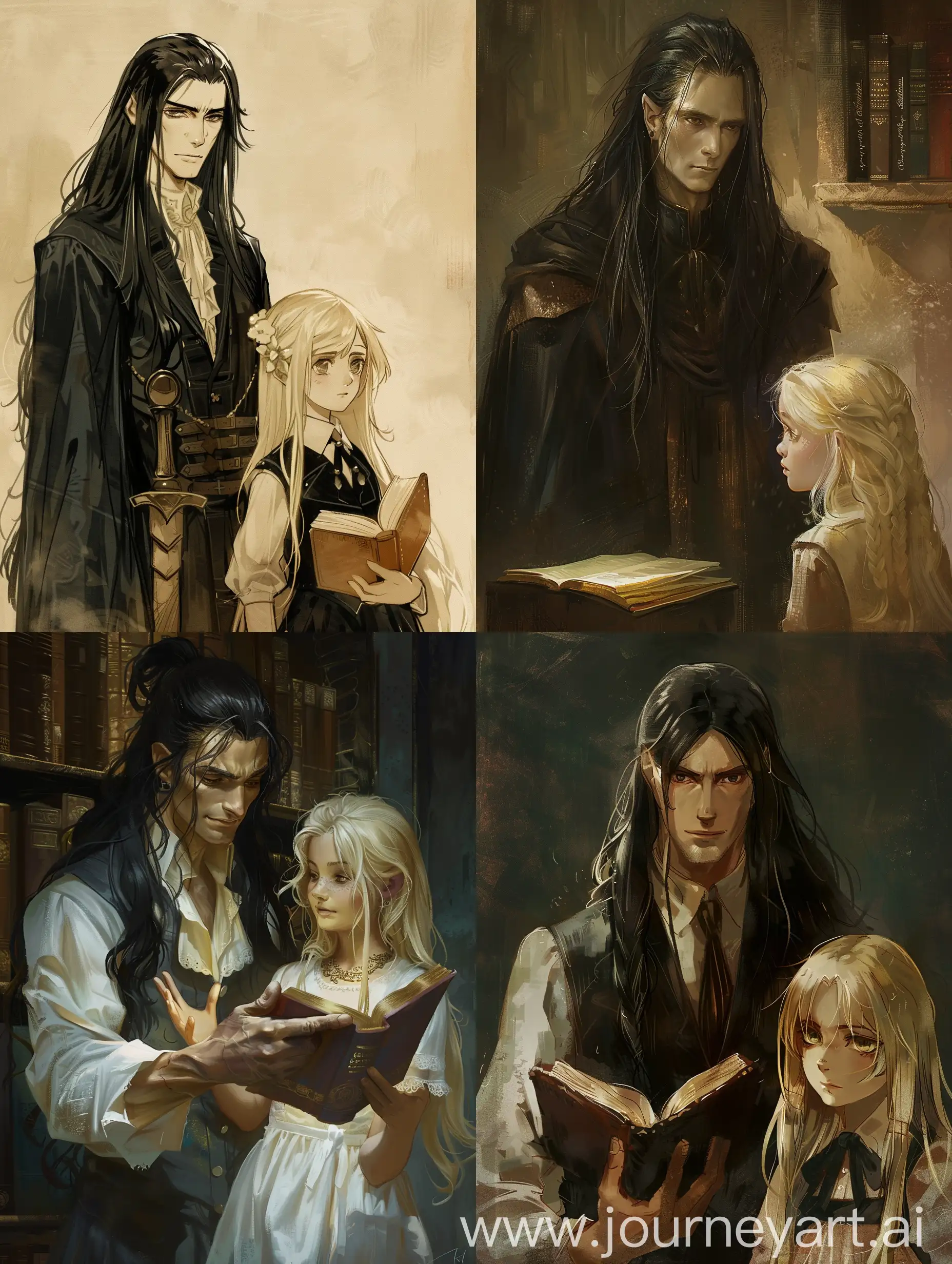 Fantasy-Scene-LongHaired-Man-and-Bookworm-Girl-with-Rector