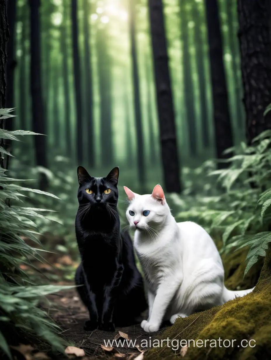 Black-and-White-Cats-Encounter-in-Enchanted-Forest