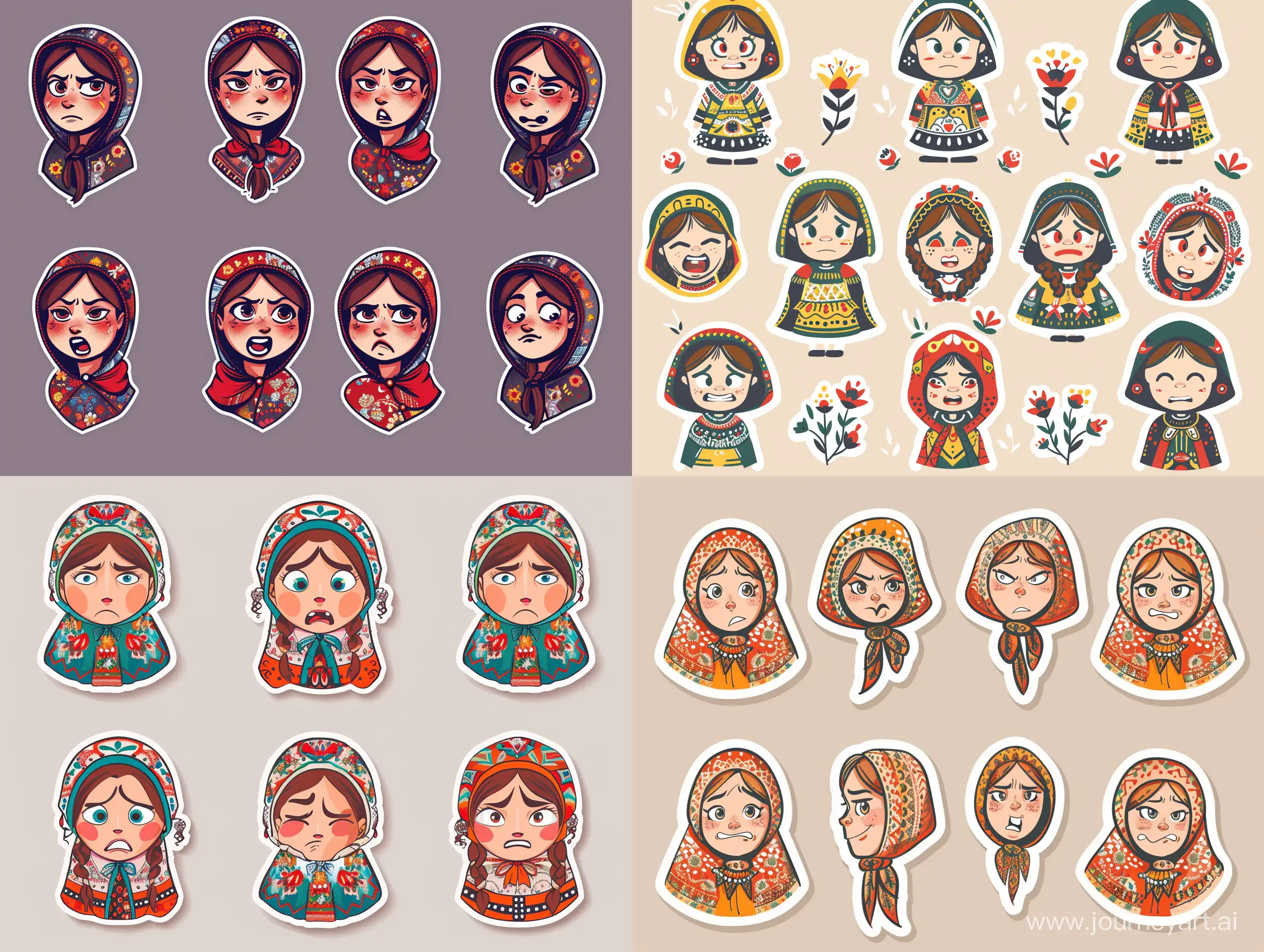 Expressive-Emotions-of-a-Slavic-Folk-Girl-Sticker-Set