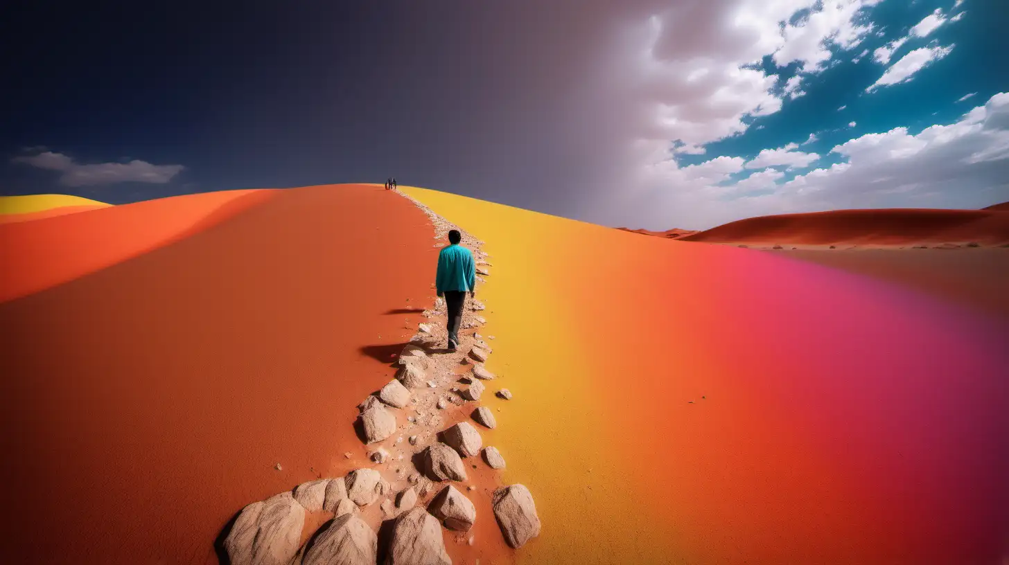 Colorful Desert Stroll Exploring Vibrant Hues Under Open Skies