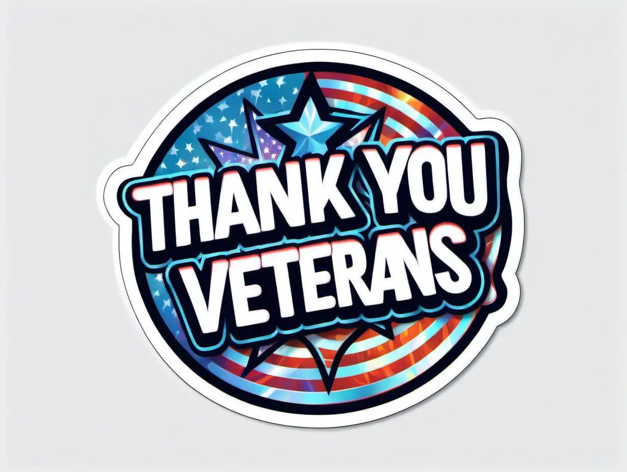 Excited Veterans Day Sticker with Holographic Street Art Contour