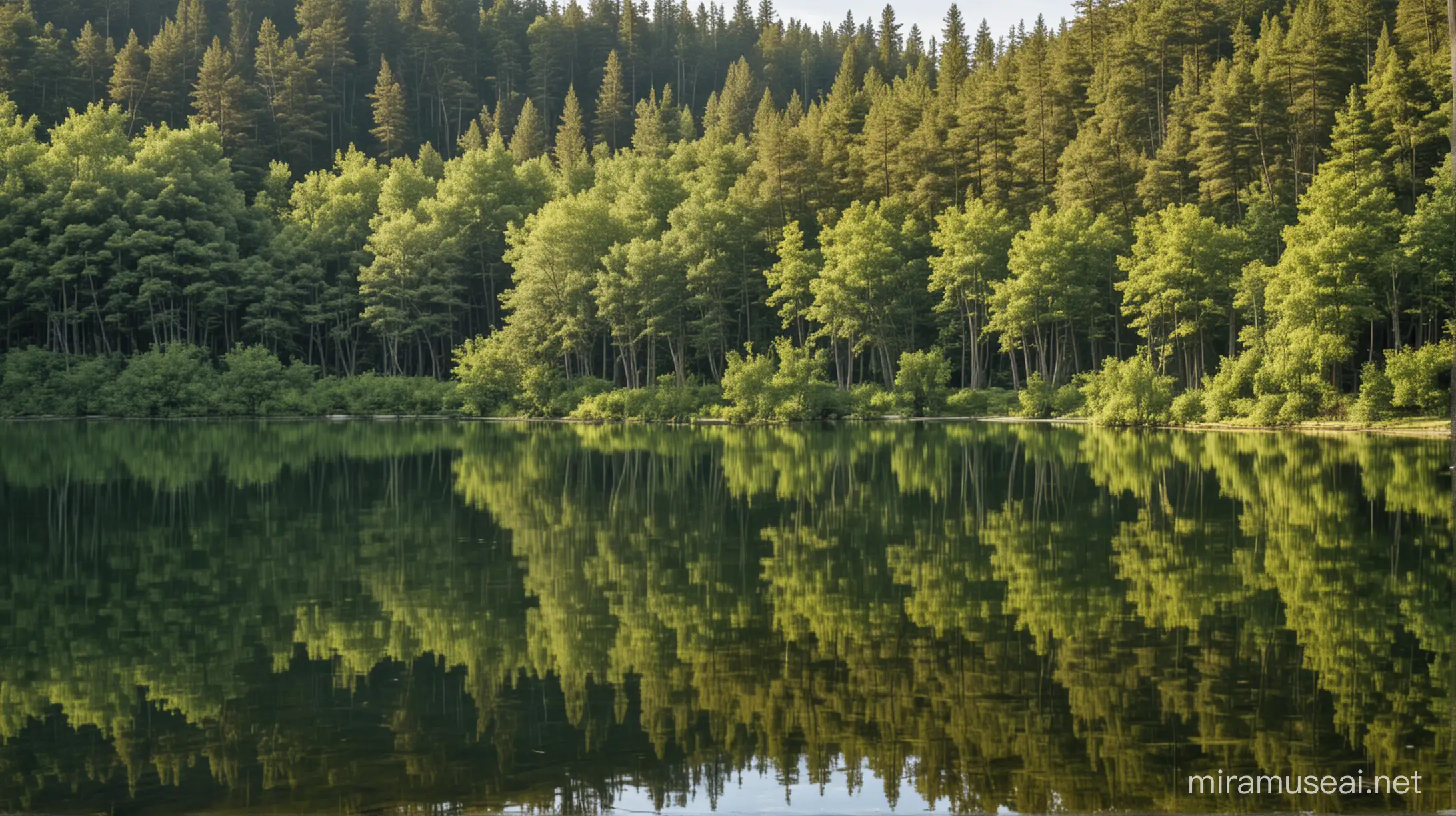A serene lake filled with reflections of surrounding trees