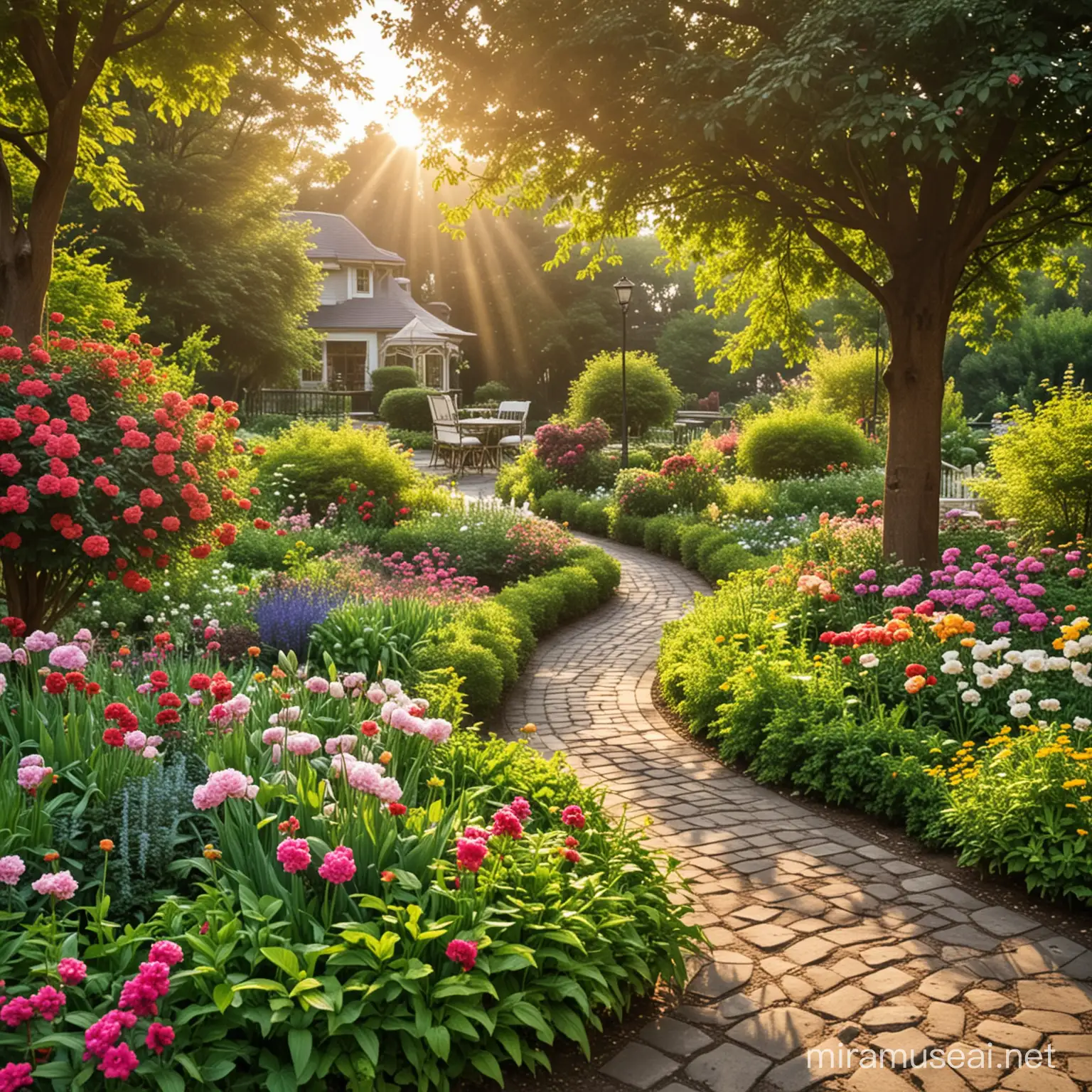 Luxurious Morning in a Serene Garden Oasis
