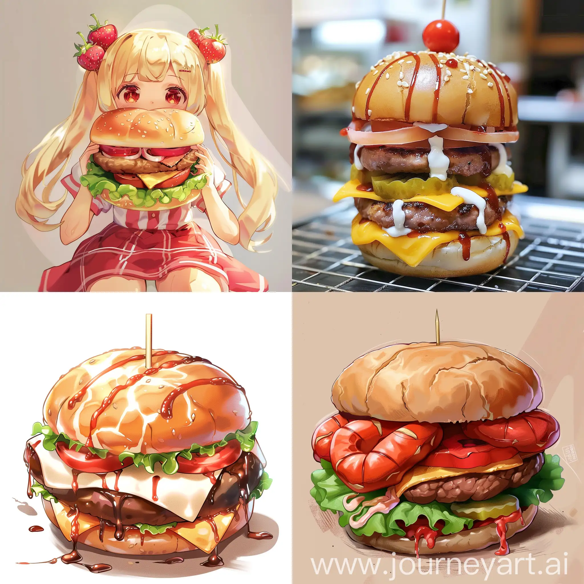 Colorful-Anime-Burger-on-a-Square-Plate