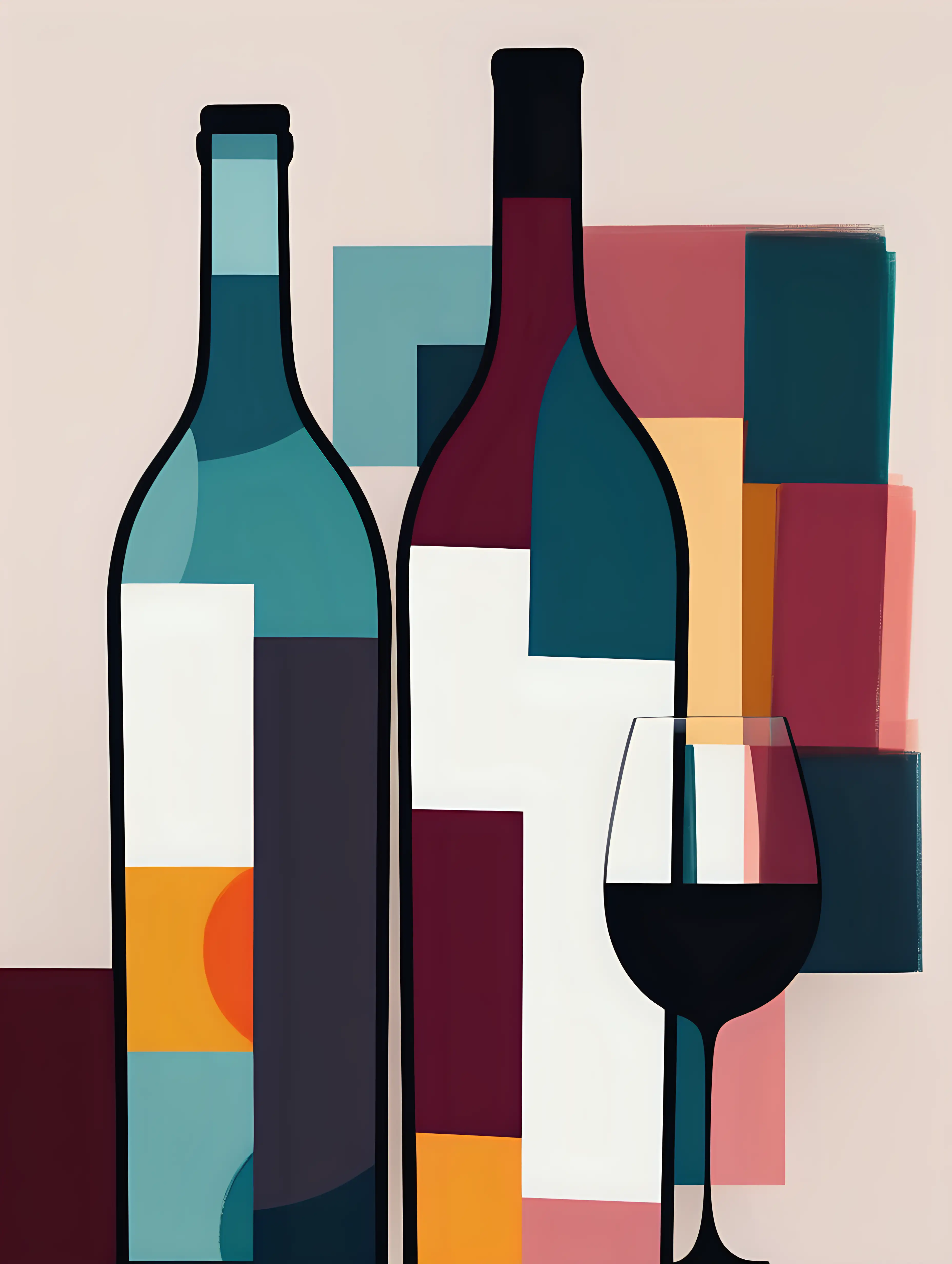 Vibrant Minimalistic Modern Art with Wine and Coffee