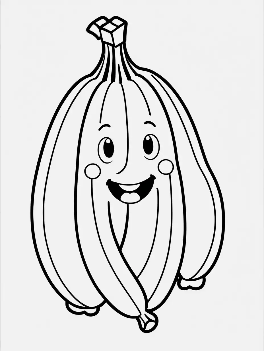 coloring book, cartoon drawing, clean black and white, single line, white background, cute large bananas, emojis