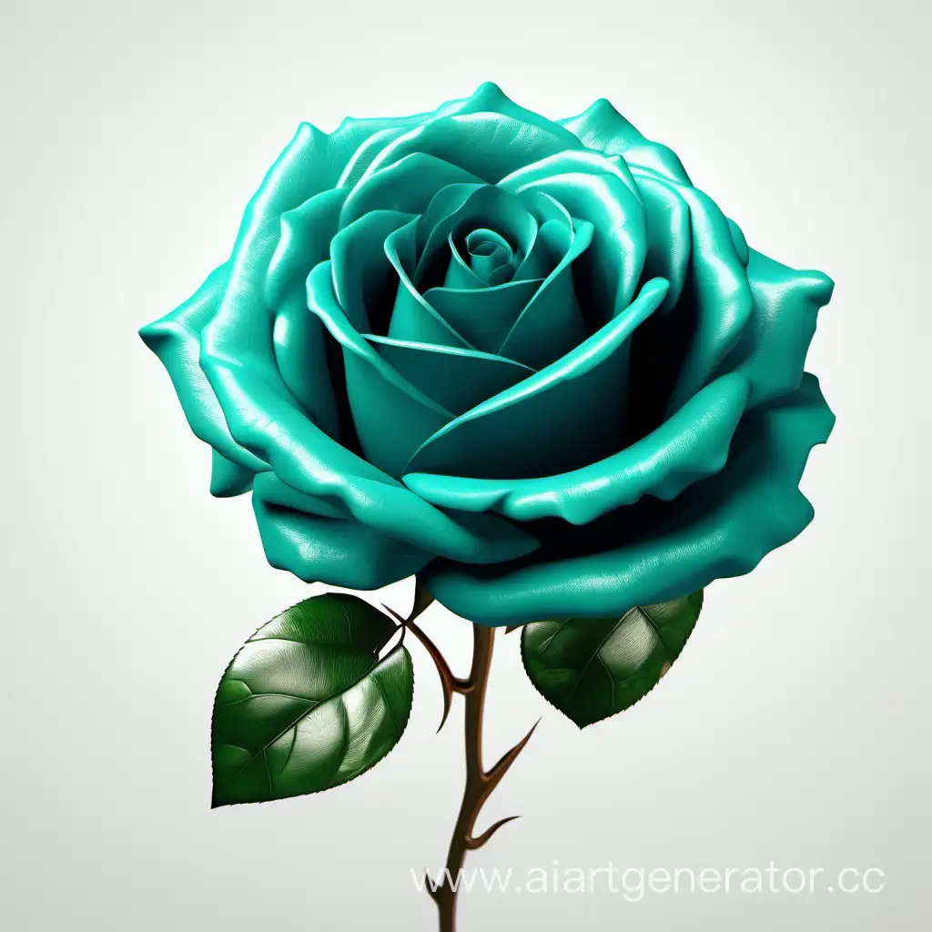 Realistic-Dark-Turquoise-Rose-in-8K-HD-with-Fresh-Lush-Green-Leaves-on-White-Background