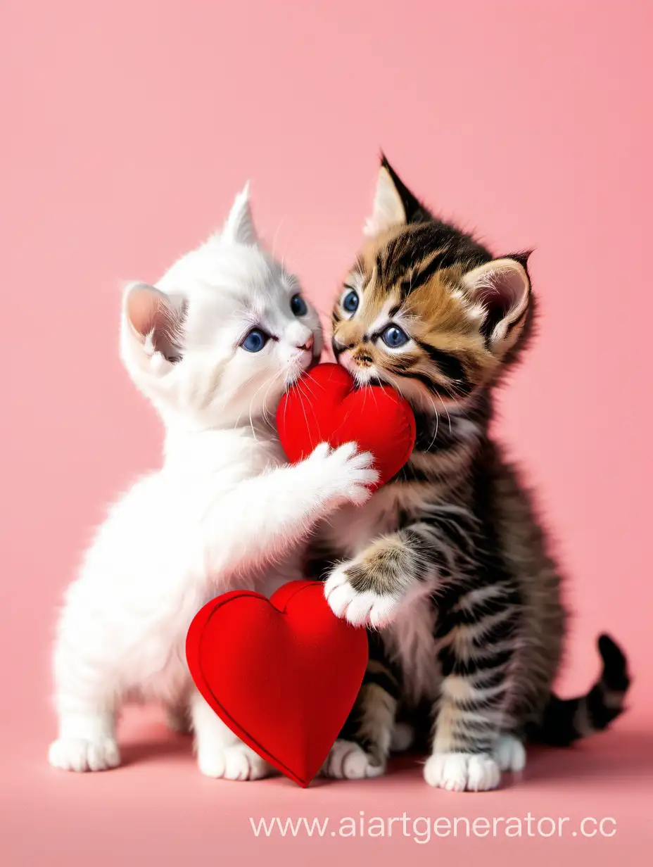 Два котенка целуются сердечки вокруг