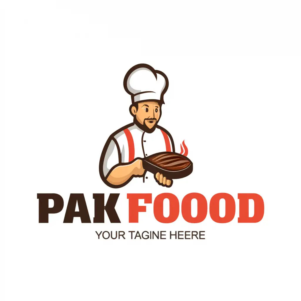 a logo design,with the text " PAkFOOD", main symbol:Cook is cooking leg piece,complex,clear background