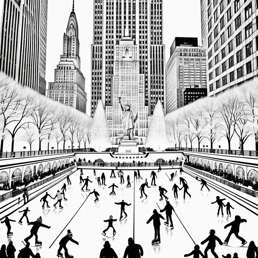 Ice Skating at Rockefeller Center New York City Coloring Page