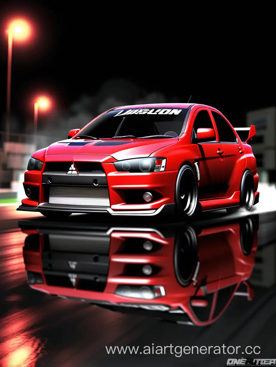 Red-and-Black-Mitsubishi-Lancer-Evolution-10-Drifting-at-Night