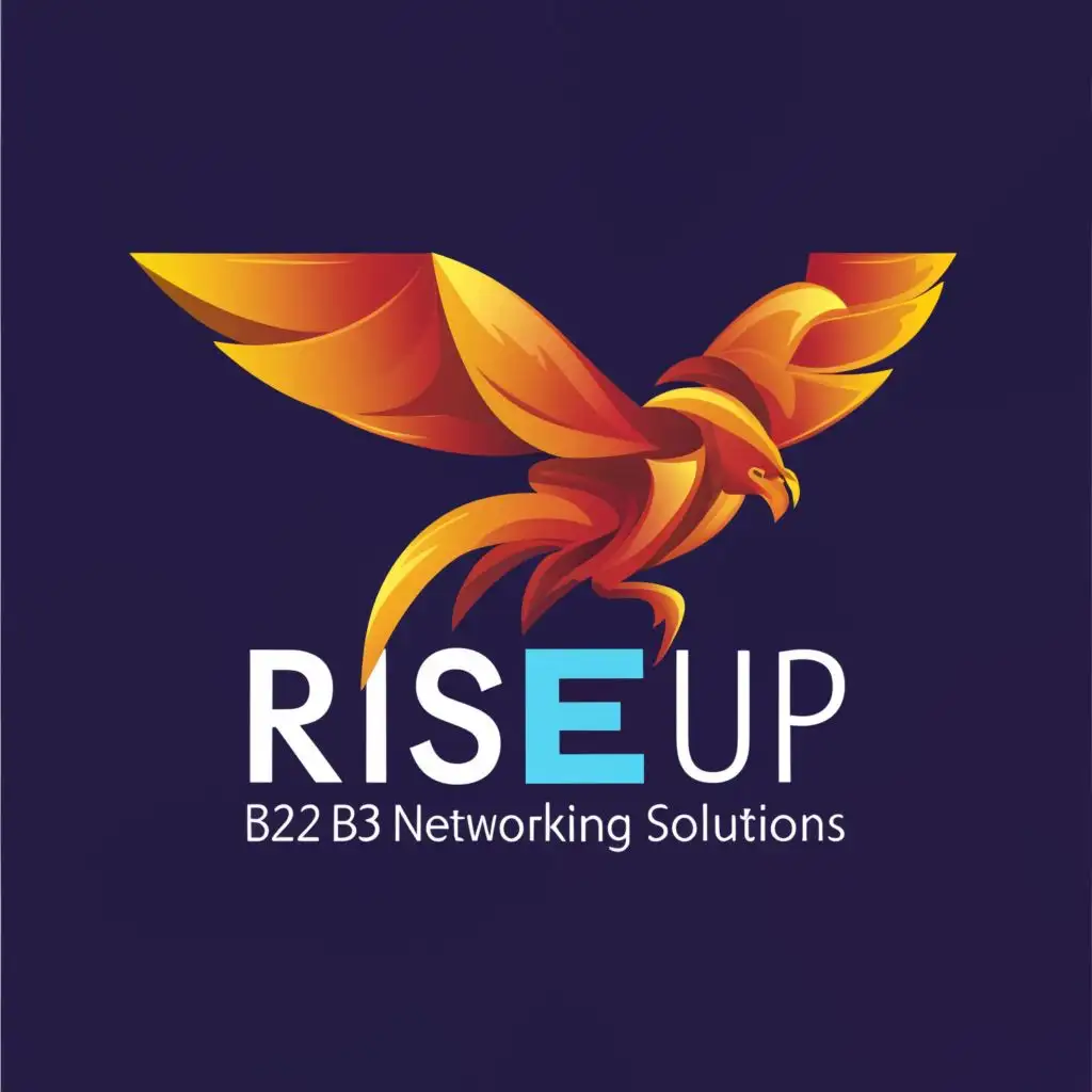logo, Phoenix, with the text "RiseUp B2B Networking Solutions", typography
