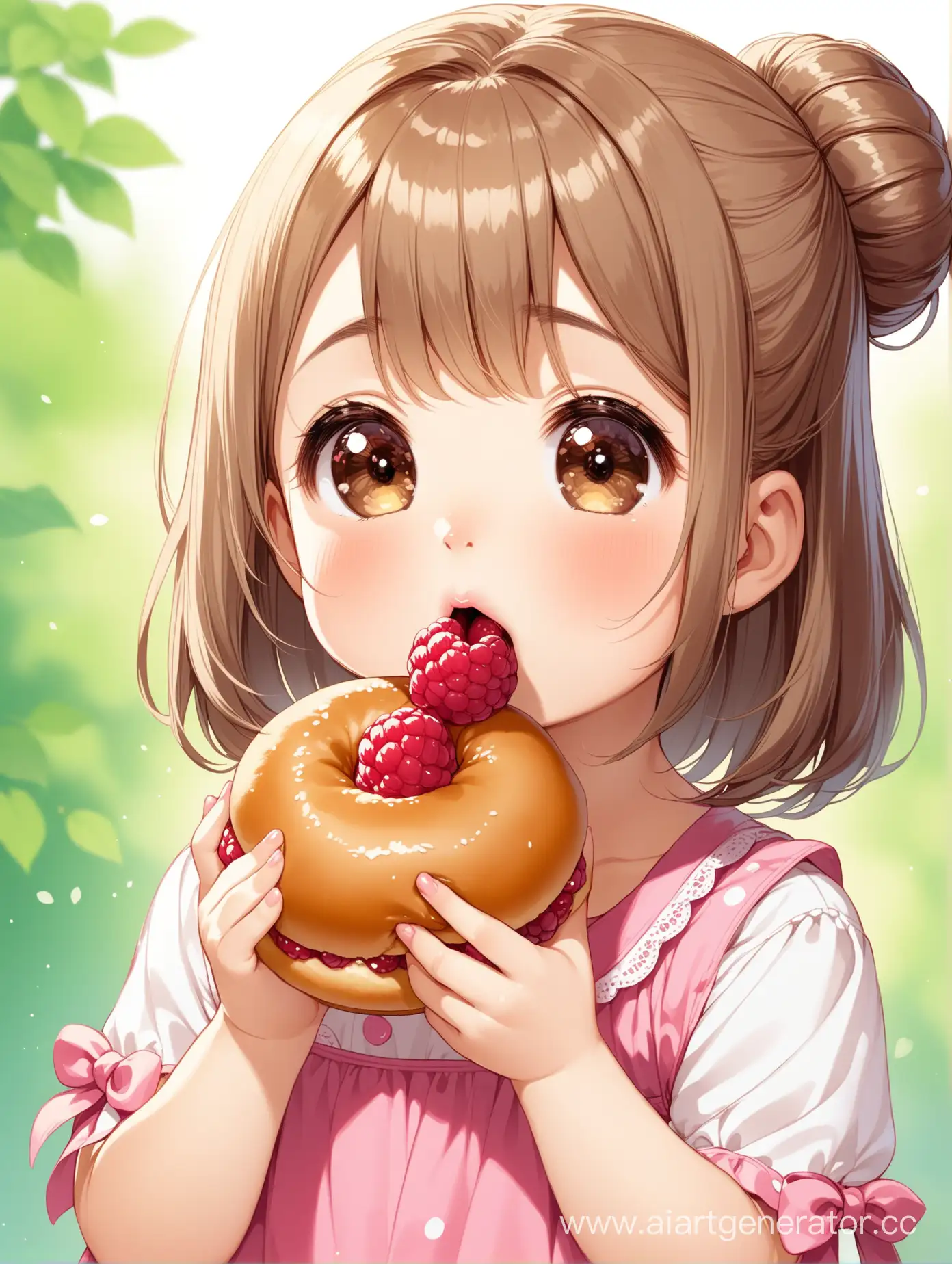 Adorable-Little-Girl-Enjoying-a-Raspberry-Bun-Snack