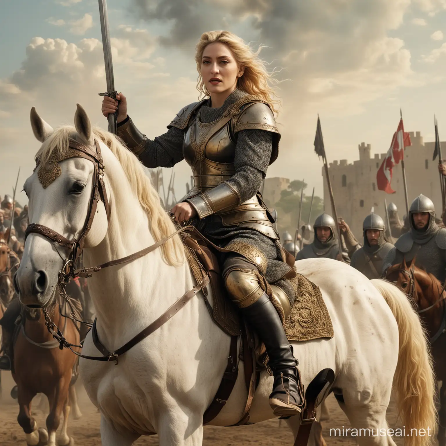 Madonna Riding Horse into Medieval Battle