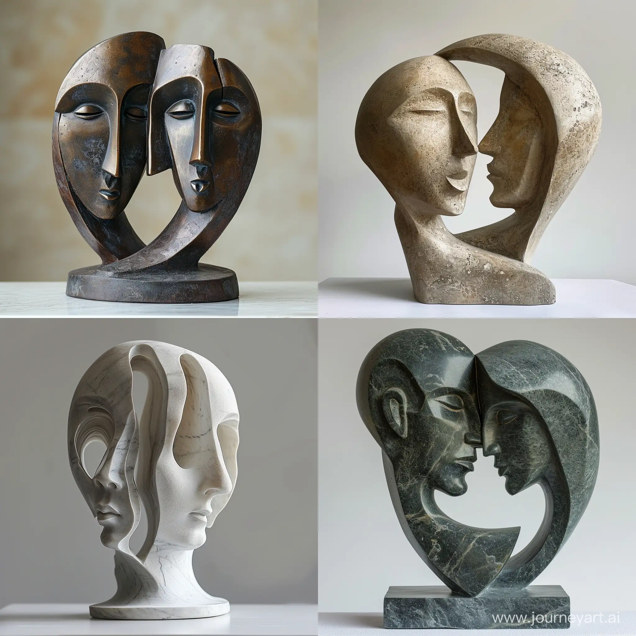 Abstract beautiful sculpture man and woman with face