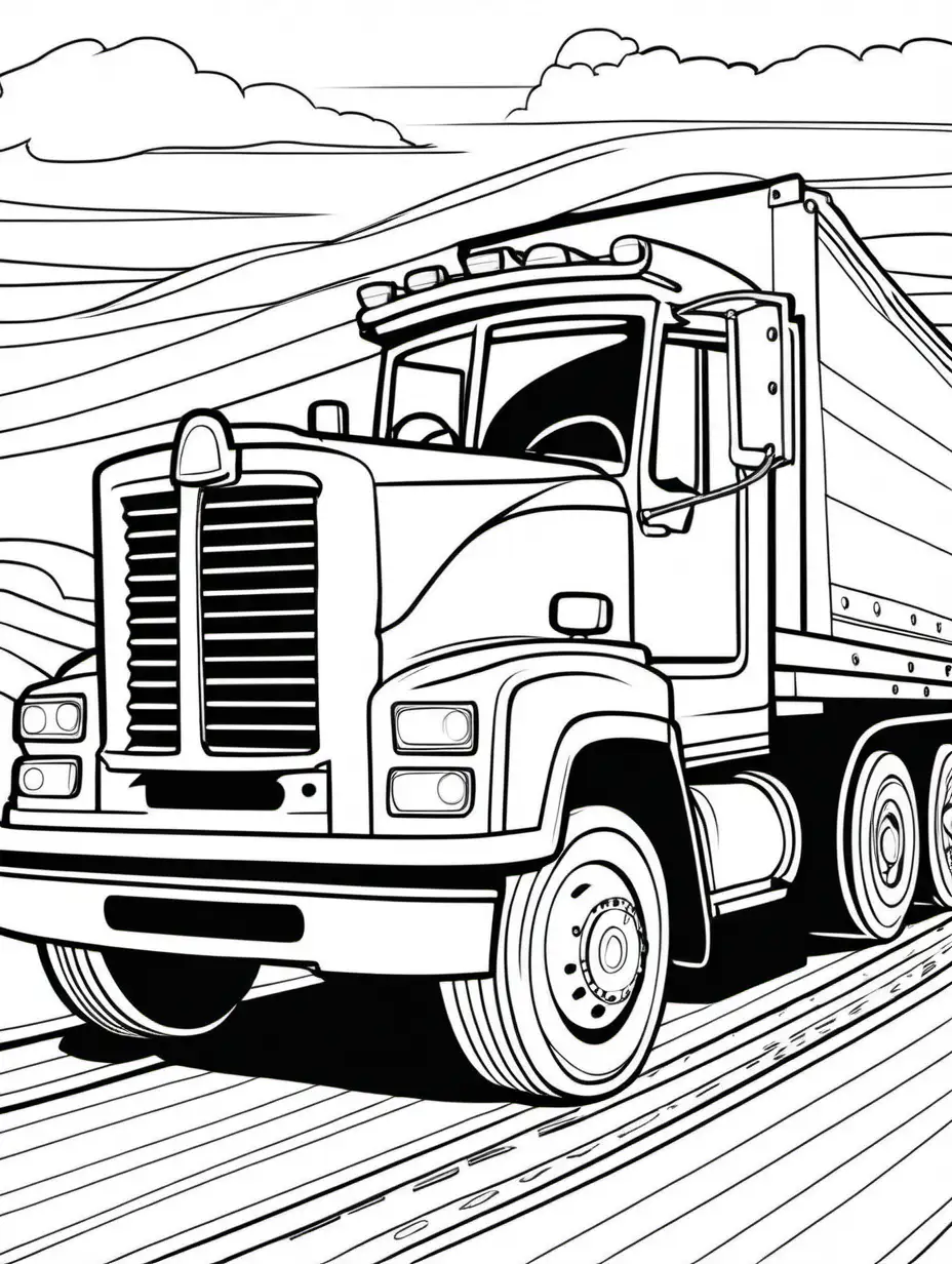 coloring book for kids, thick lines, no shading, less detail, flatbed truck
