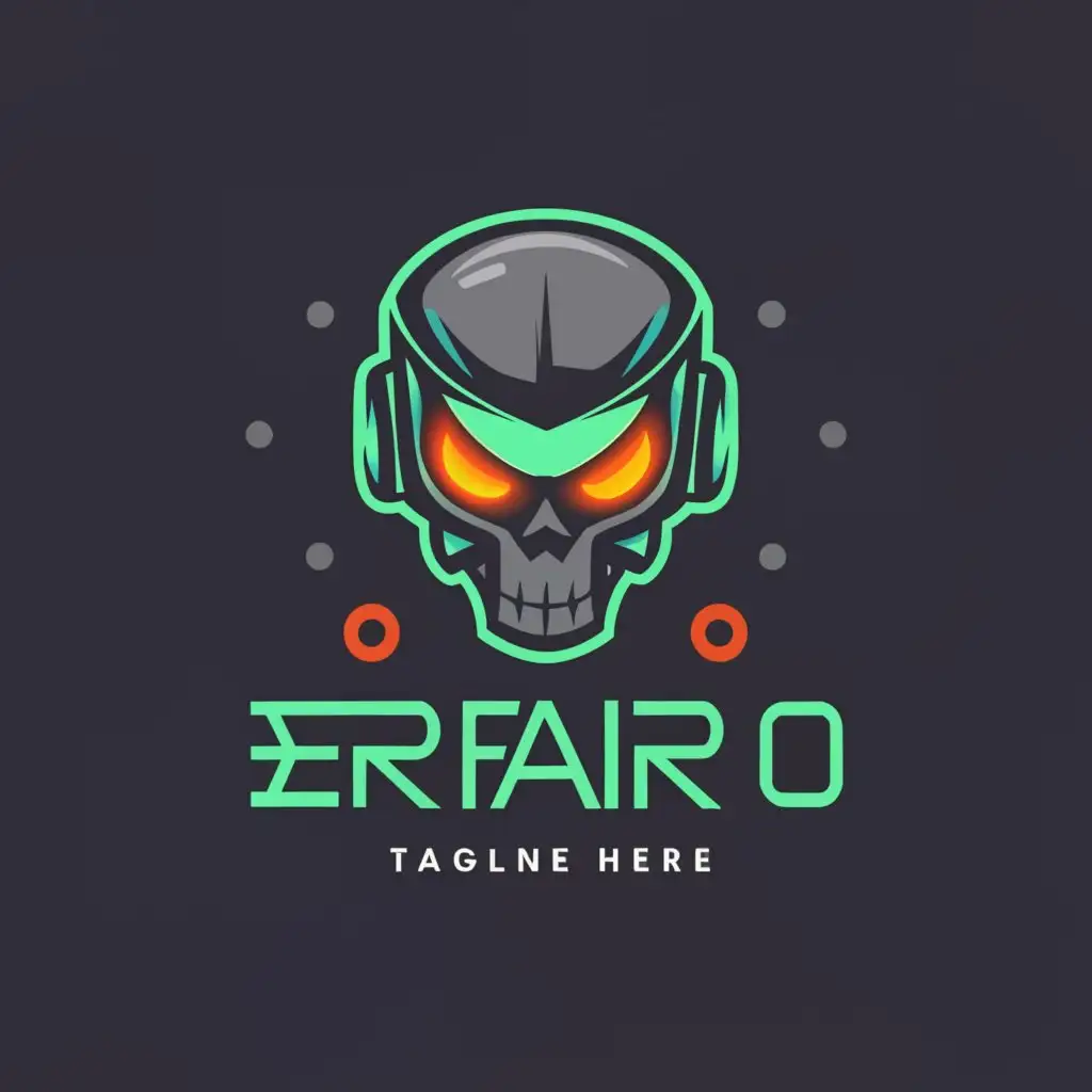 a logo design,with the text "ErfanRo", main symbol:Robot and game with skull electronic,complex,clear background