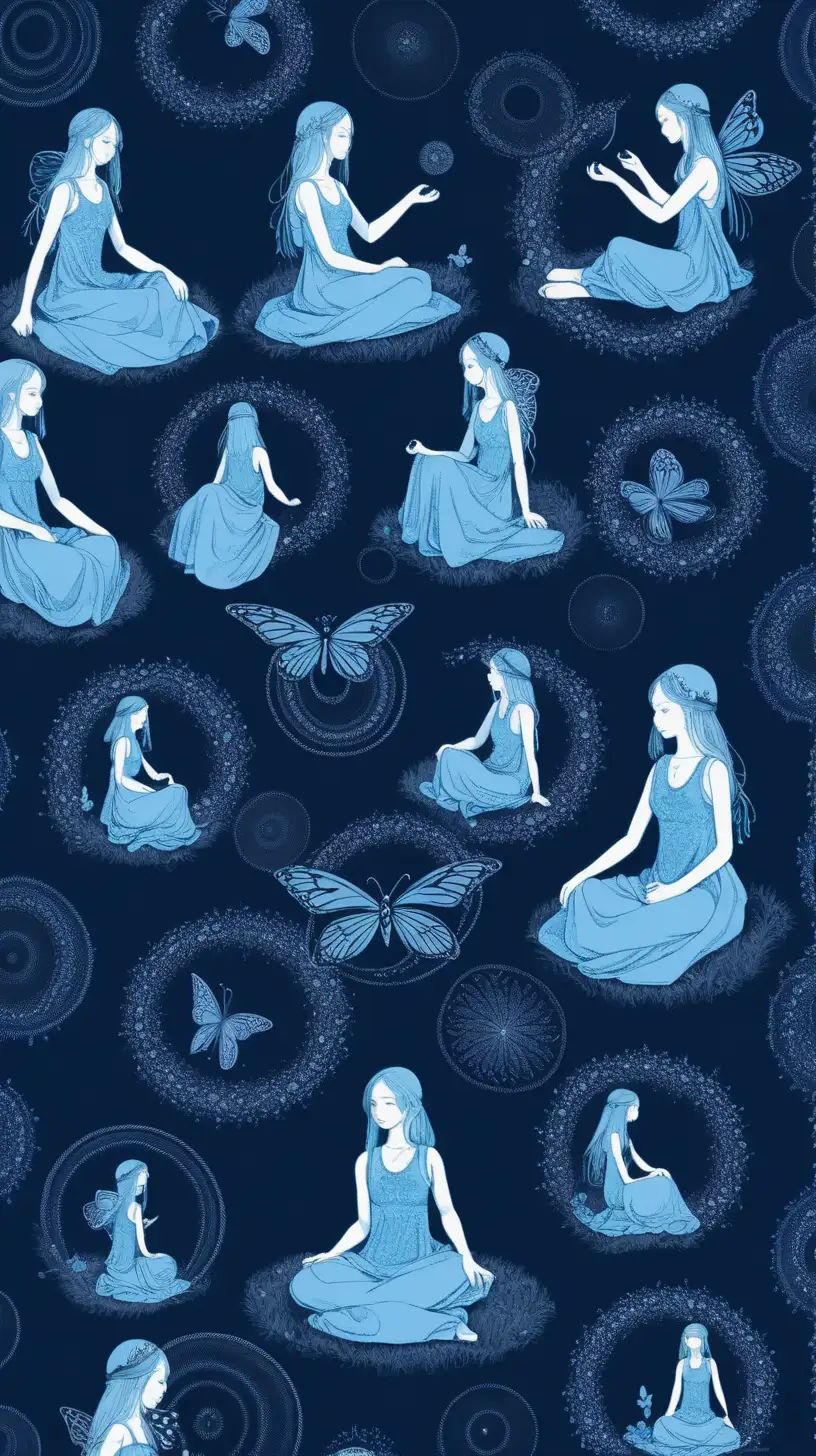 Enchanting Woman in a Blue Fairy Circle on a Black Background