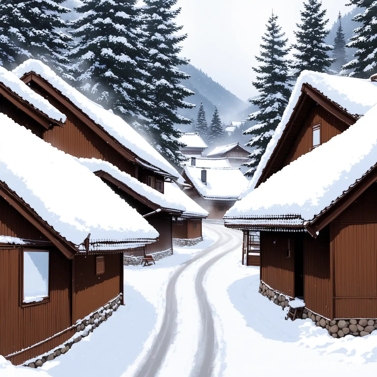 Snowy-Village-Scene-Blanketed-in-Winters-White