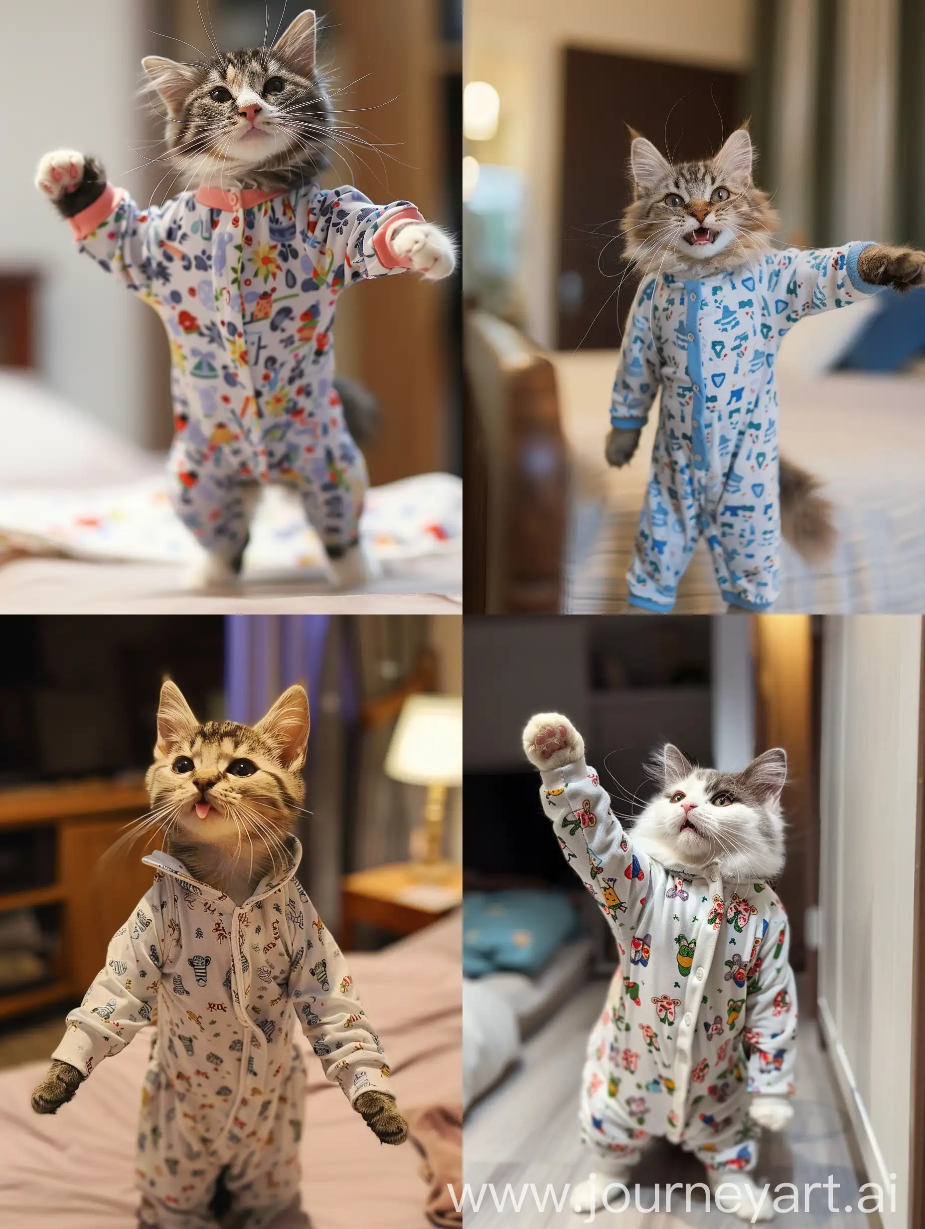 Festive-Cat-in-Pajamas-Joyfully-Leaps-During-Holiday-Celebration