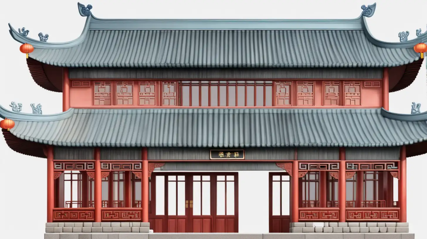 Traditional Chinese Roof Front View with Transparent Background