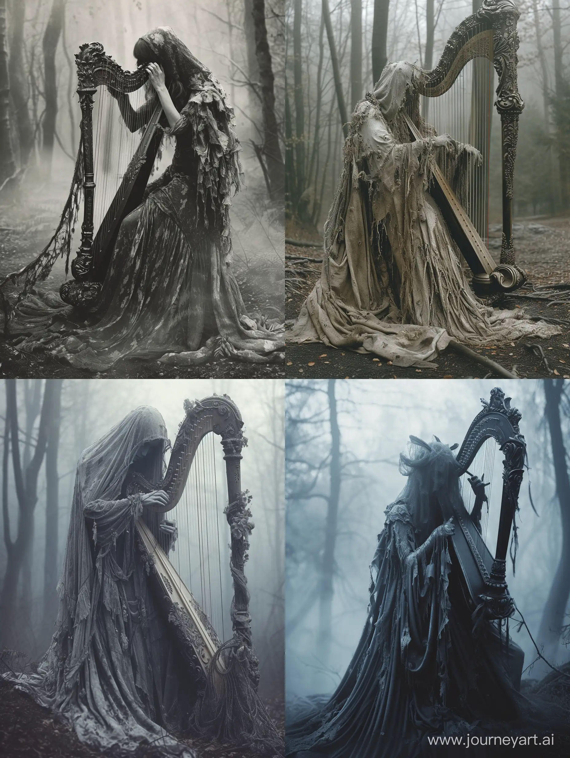 Enchanting-Harp-Melody-by-Ghostly-Spectral-Woman-in-Misty-Forest