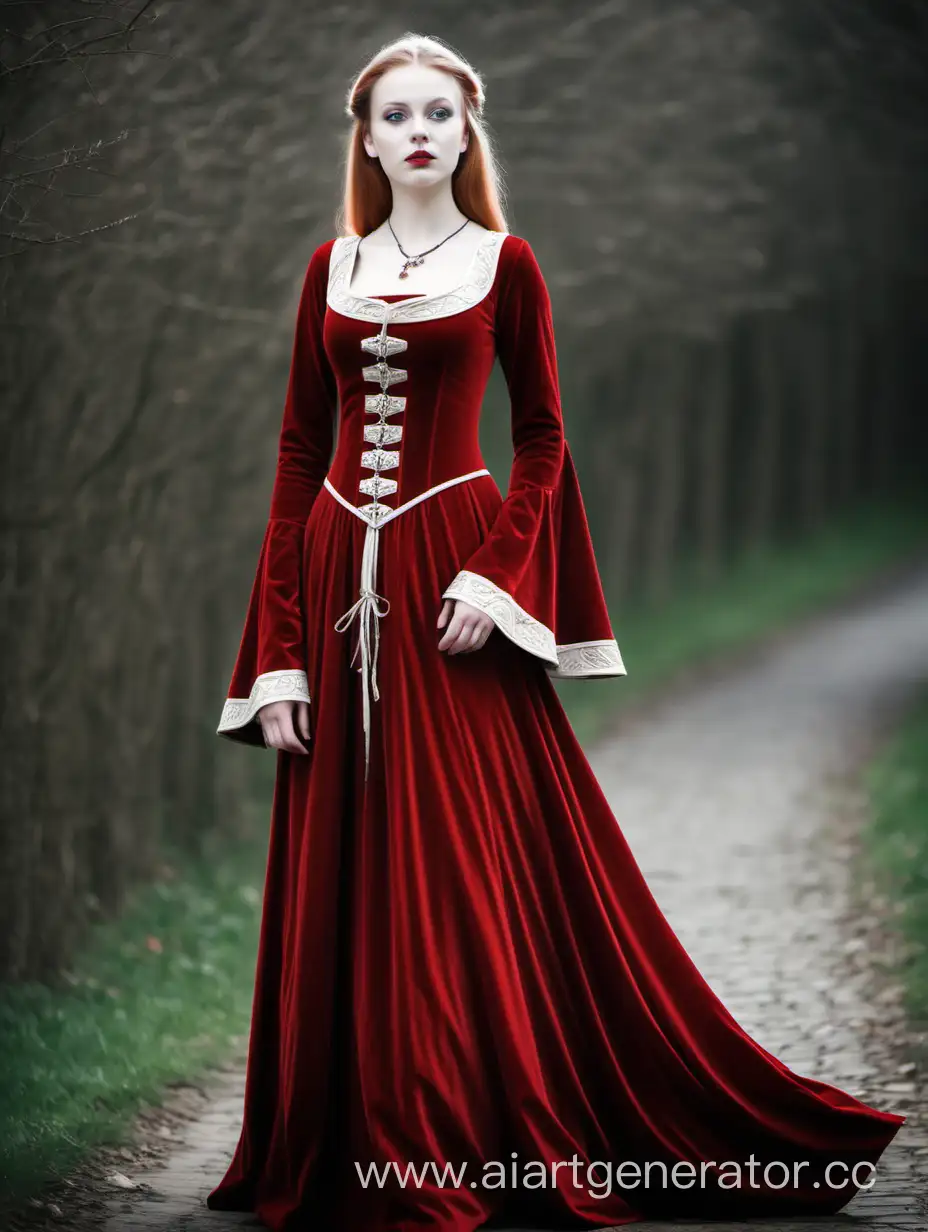 A very beautiful red medieval velvet dress