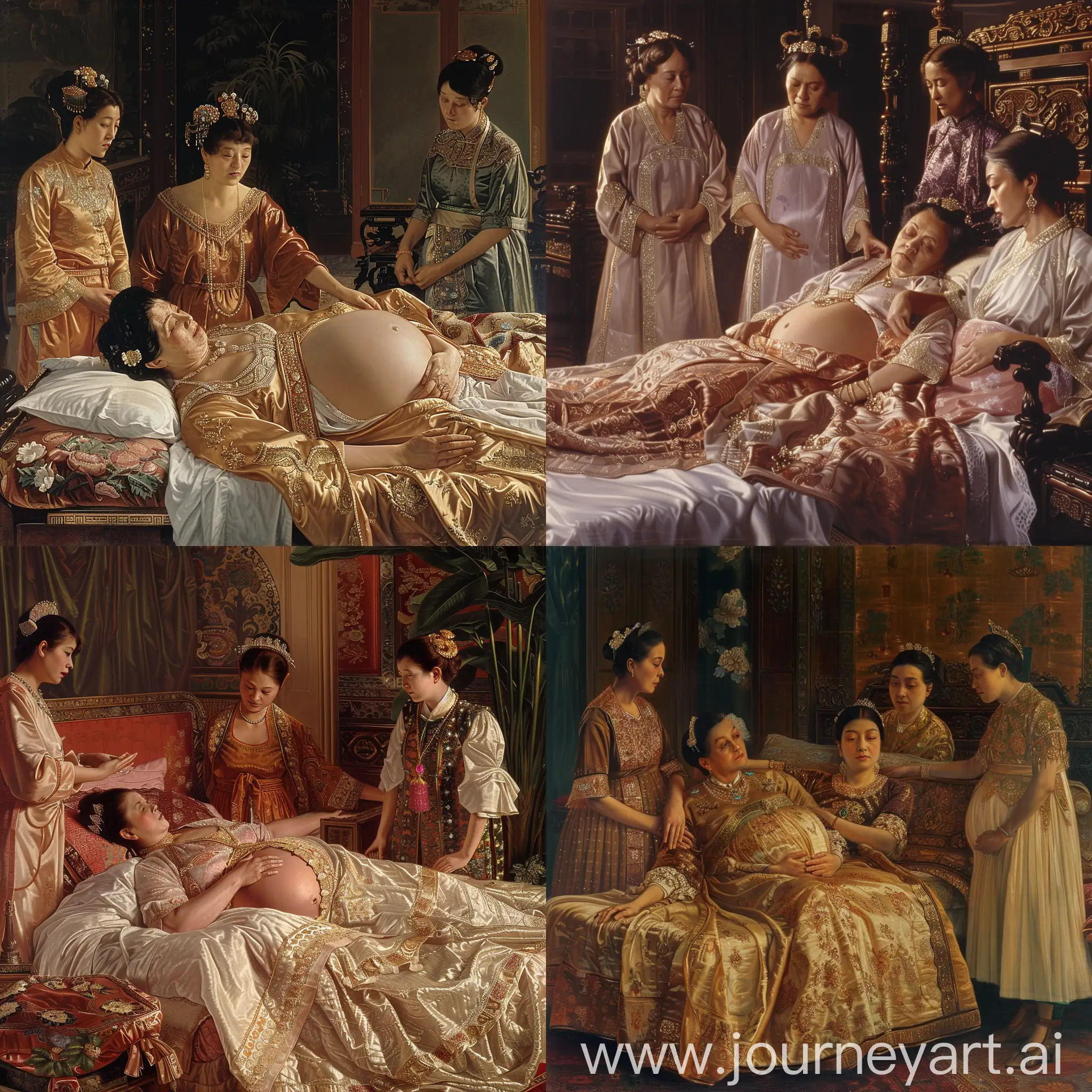 Empress-Dowager-Cixi-Resting-Surrounded-by-Attentive-Maids