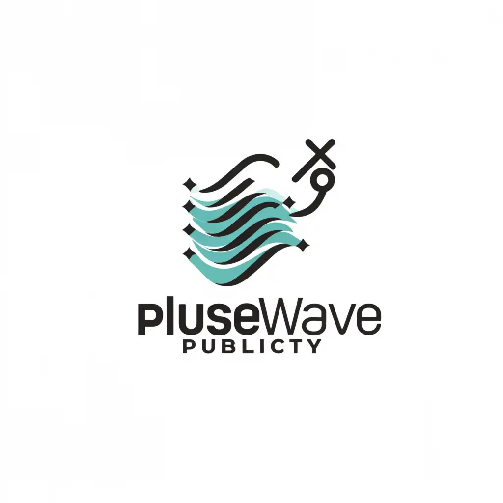 a logo design,with the text "PluseWave Publicity", main symbol:A logo where the "P" in PluseWave is stylized to resemble a wave, and the "W" is formed by two intersecting lines, reminiscent of a plus sign? This design visually represents the company name while incorporating elements of both waves and positivity.,complex,clear background