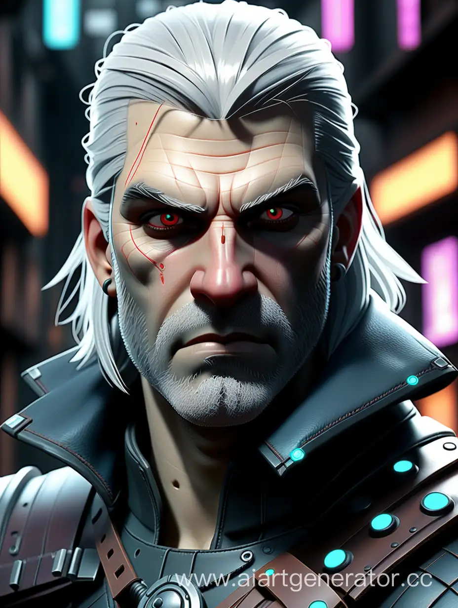 Mystical-Cyberpunk-Portrayal-of-Geralt-of-Rivia
