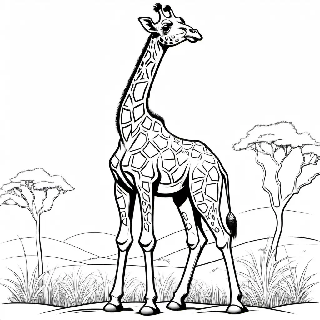 Australian Giraffe Detailed Cartoon for Kids Coloring Book