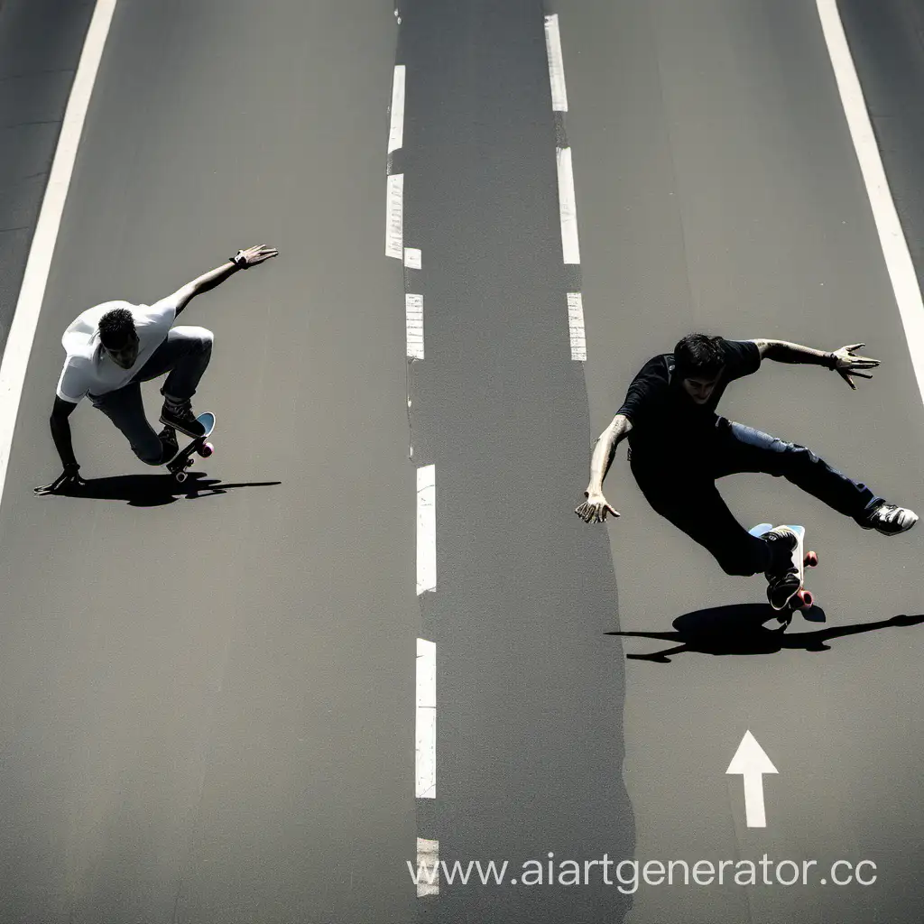 Two-Skaters-Riding-on-Road-One-Skater-Falls