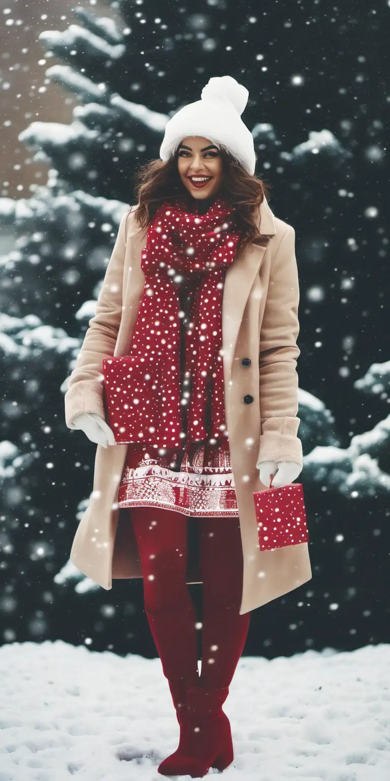 Festive Winter Fashion Woman in a Christmasthemed Outfit Embracing the Cold