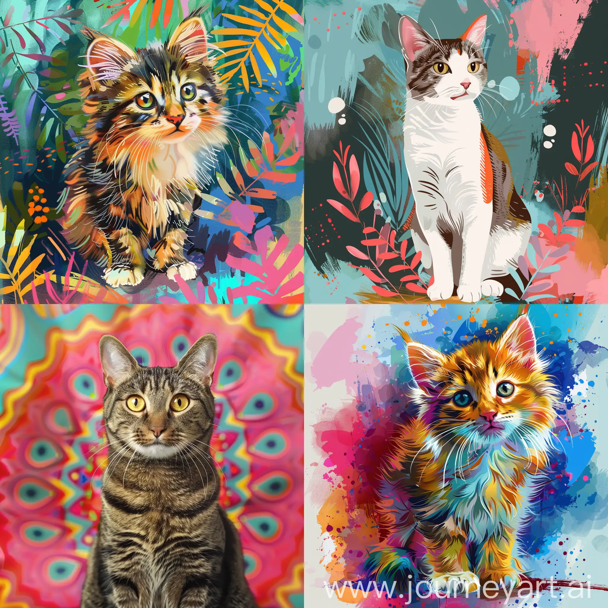 Cute cat with colourful background and colourful compositions 