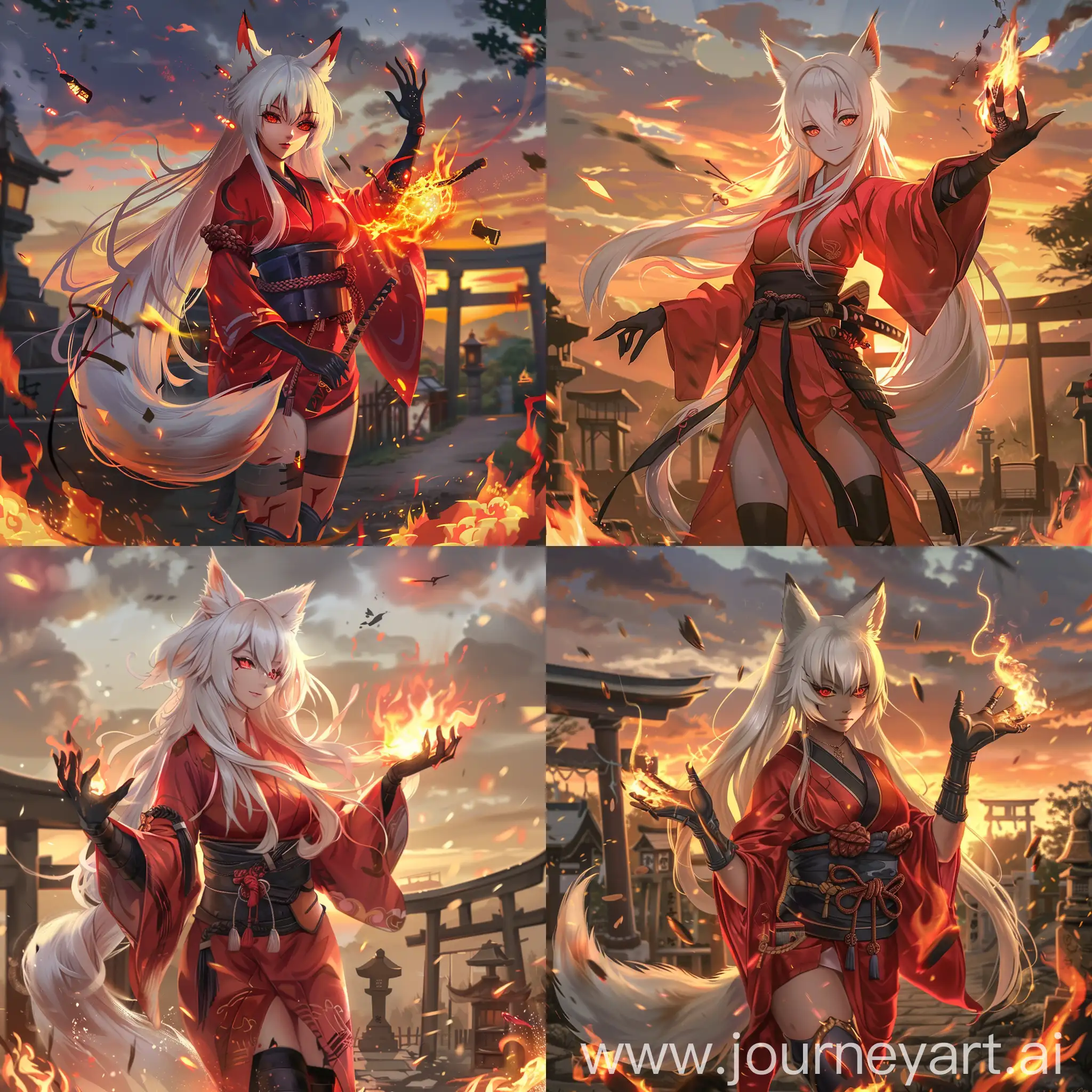 Fiery-Fox-Priestess-Summoning-Flames-at-Sunset