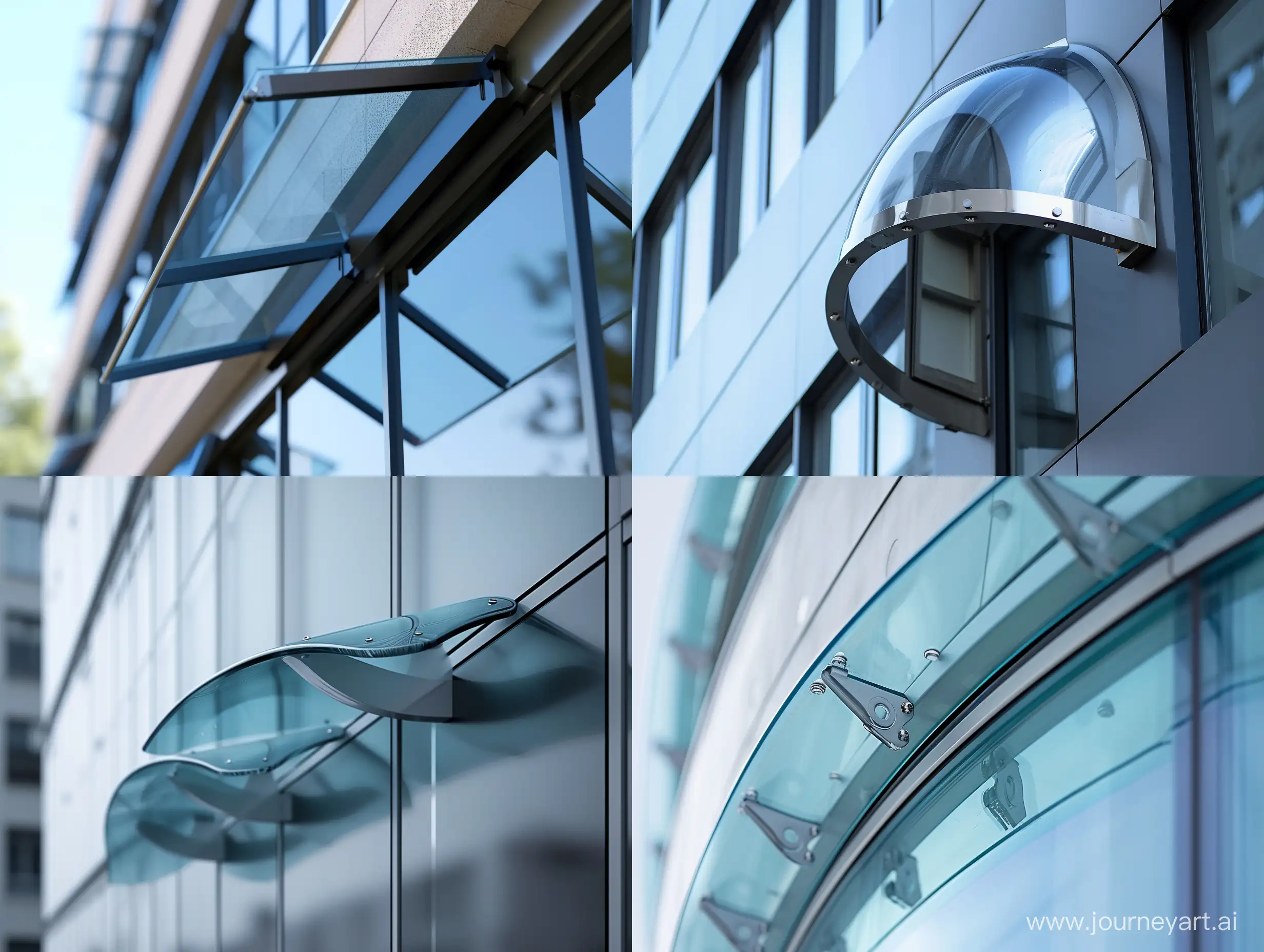glass visor on the facade of the building, close-up, photorealistic