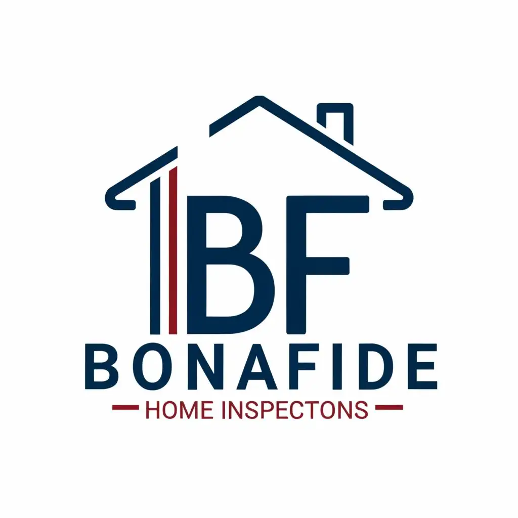 logo, BF, with the text "Bonafide Home Inspections", typography, be used in Real Estate industry. Use navy blue and red for color scheme.