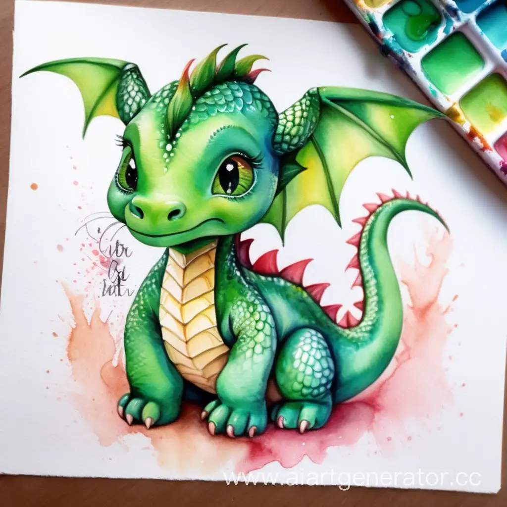 Adorable-Little-Green-Dragon-Painted-with-Watercolor