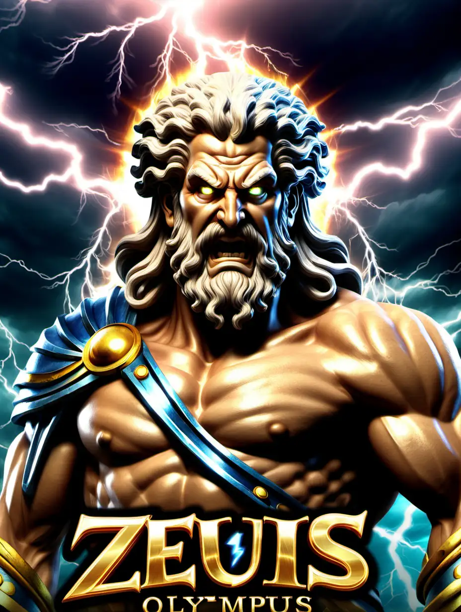 images zeus olympus from pragmatic games slot, angry moment, with lightning background