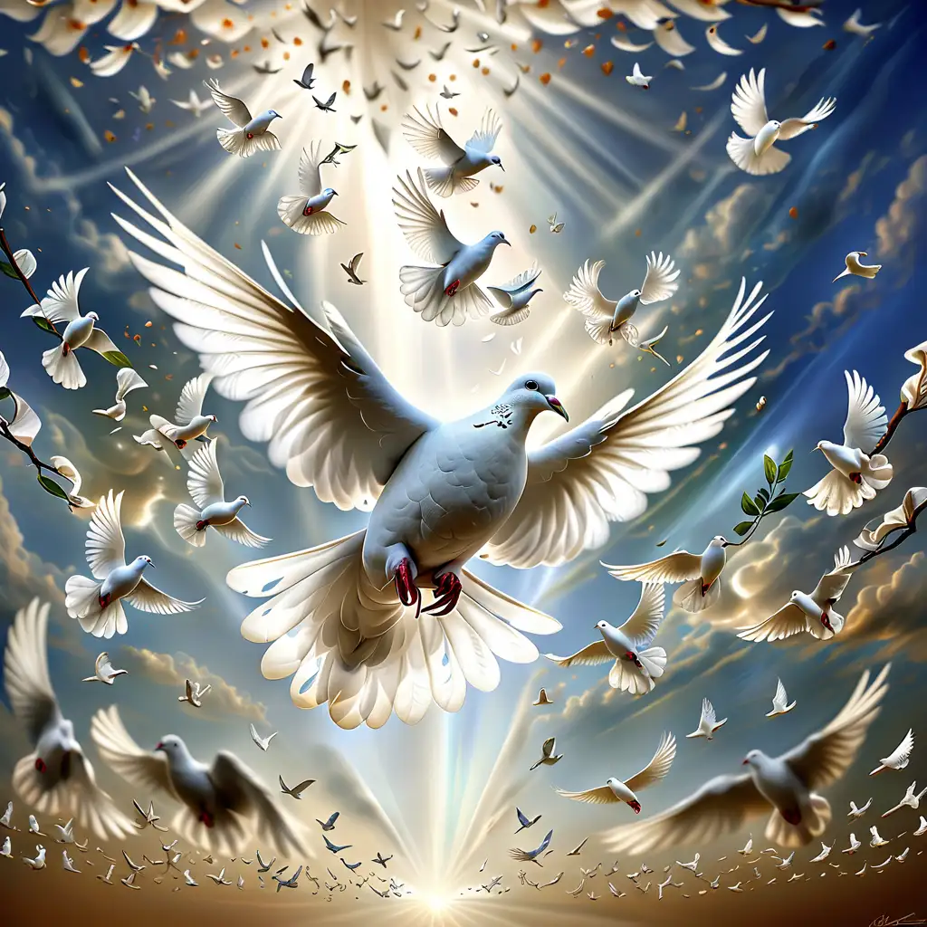 Peaceful Symbol Majestic White Dove Soaring in Serene Skies