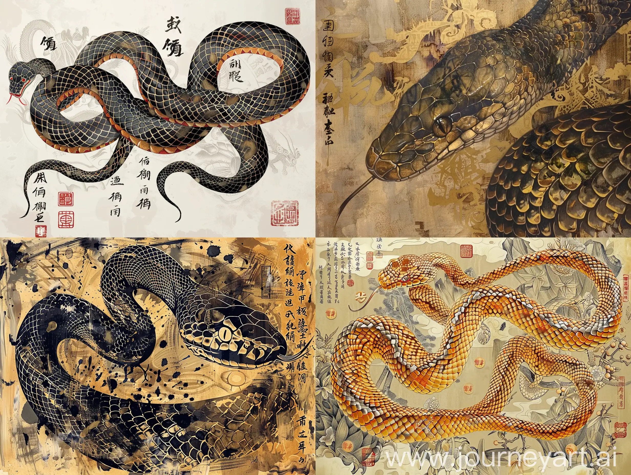змея ,фэнтази в китайском стиле, чешуя, в орнаментах и иероглифах богатства,традиционная китайская живопись, объемно,, резко везде
