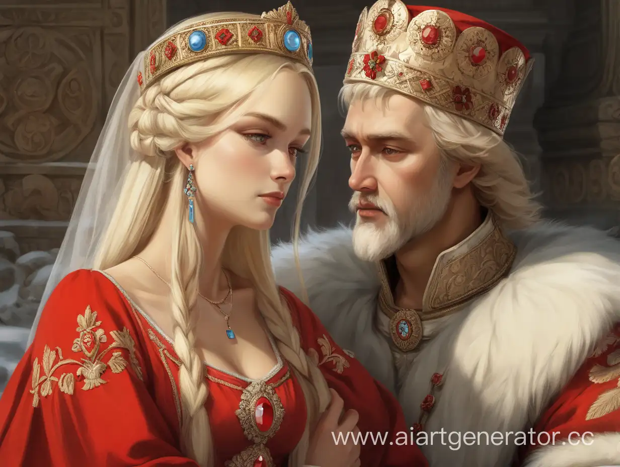 древнерусский князь блондин с женой блондинкой в красном