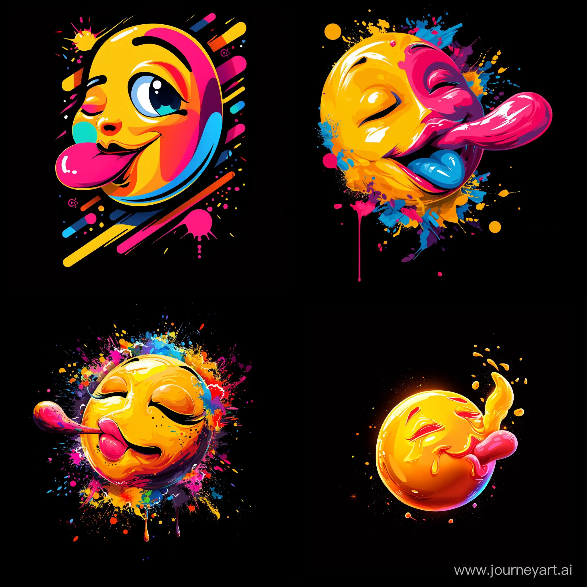 face blowing a kiss Emoji , tailored for t-shirt art. The design combines 3D vector art with bright, bold, colorful elements against a black background,