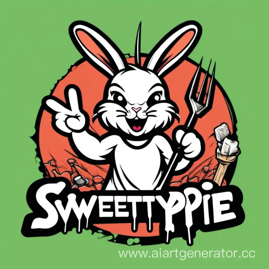 The logo on it depicts an angry rabbit holding a nail in his hand, sweetypie is written in the background