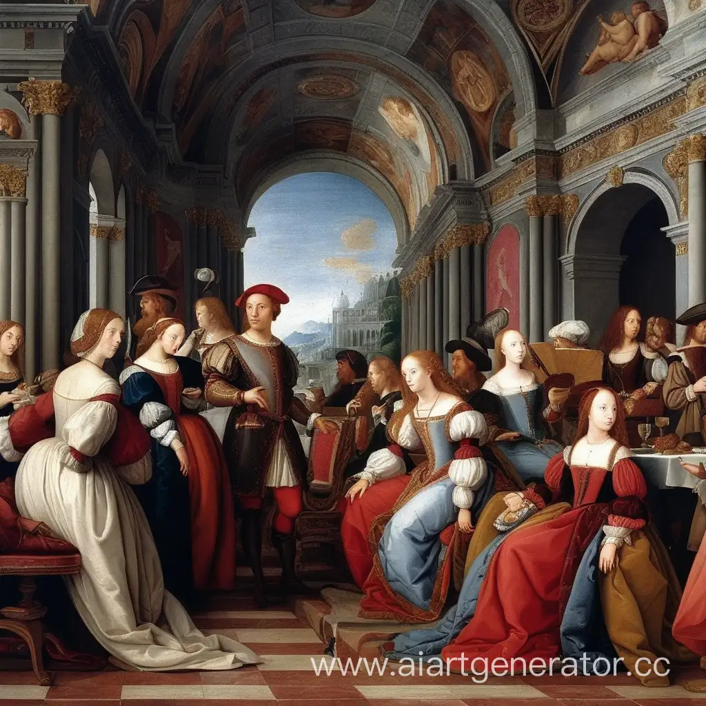 Renaissance-Era-Inspired-Artwork-Noble-Court-Gathering-in-Opulent-Attire
