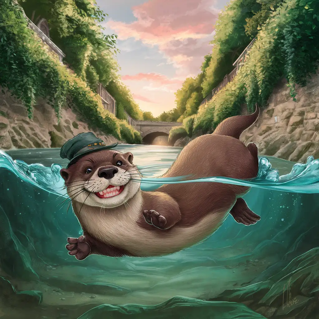 Playful Otter Splashing in Clear European River