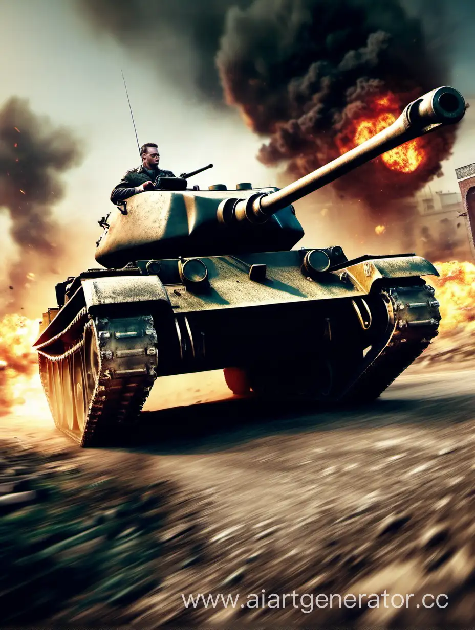 world of tanks style picture man drives the tank in close-up