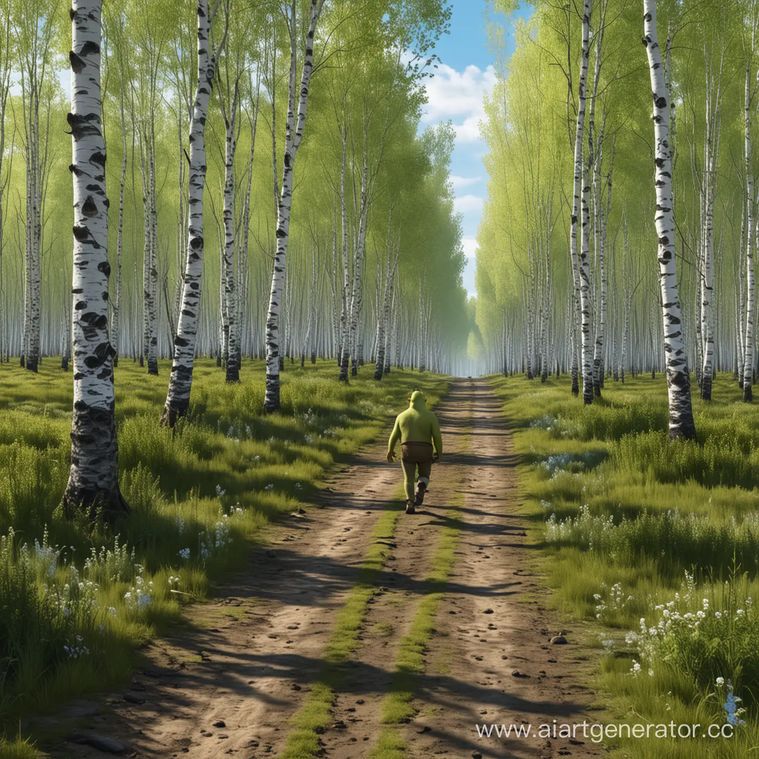 Detailed-Photorealistic-Birch-Forest-Path-with-Shrek