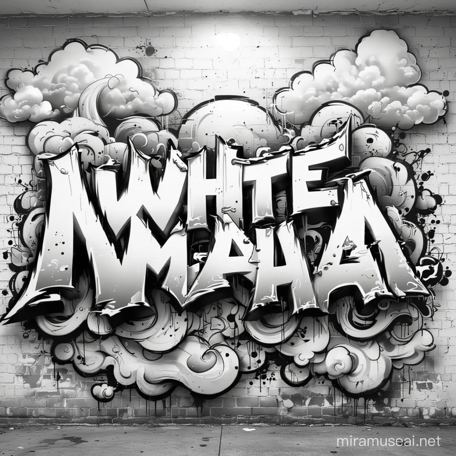Graffiti Style Coloring Page with White Mafia Text and Dark Clouds
