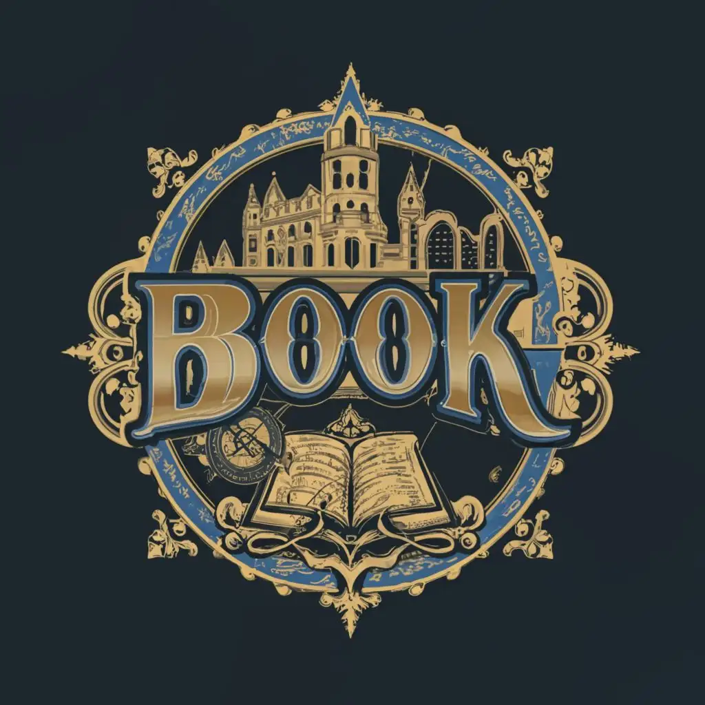 LOGO-Design-For-Bookish-Charm-Spell-Victorian-Gothic-Theme-with-Books-and-Vintage-Clock-on-Navy-Blue-Background